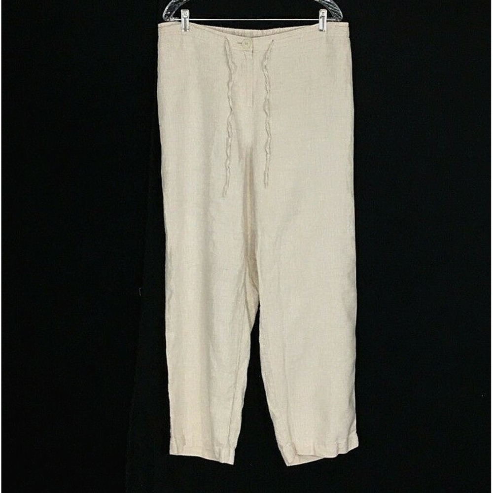 Kim Rogers Pants 16W Natural Beige 100% Linen Elastic Drawstring Pocket Trouser